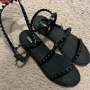 Steve Madden Size 9 black studded wrap-around sandals.